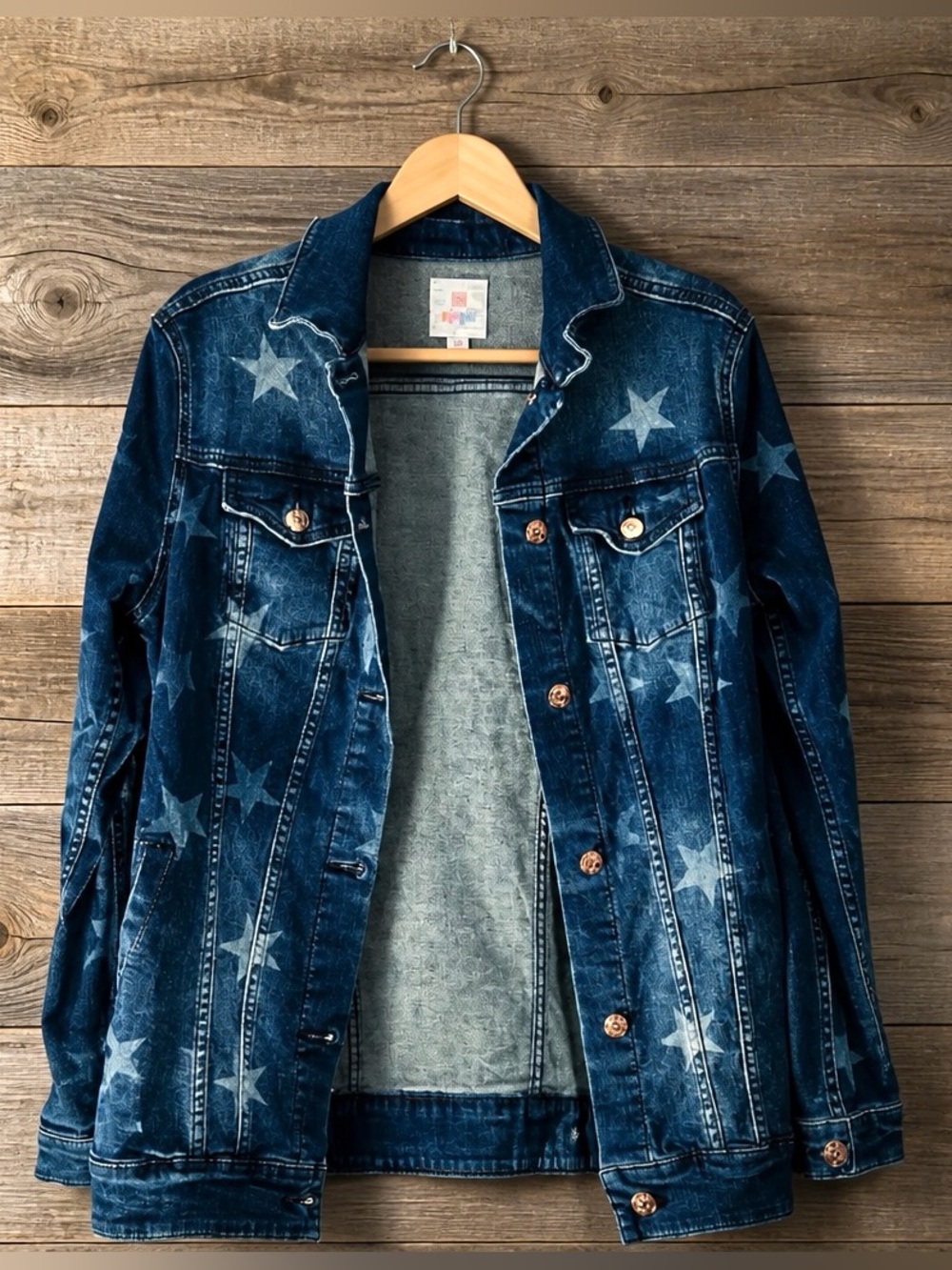 LulaRoe Denim Jacket with faded stars- Blue